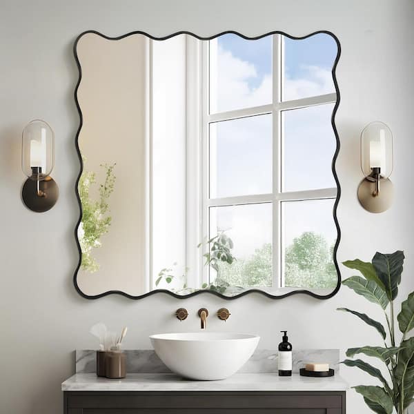 Hochwertiges 36 in. W x 36 in. H Rectangle Black Aluminum Alloy Framed Wall Mirror Decorative Wall Mirror