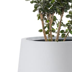 12.2 in. W Round Lightweight Pure White Concrete Metal Indoor Outdoor Planter Pot with Drainage Hole and Rubber Plug