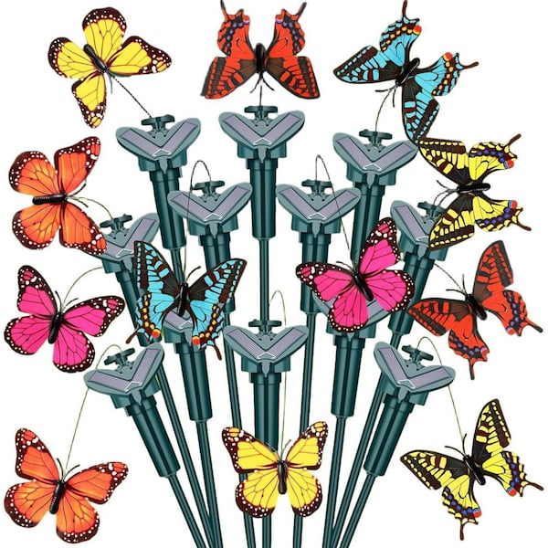 12-Pack Solar Fluttering Butterfly Decor-Moving Waterproof Garden Stakes for Yard/Pathway/Landscape