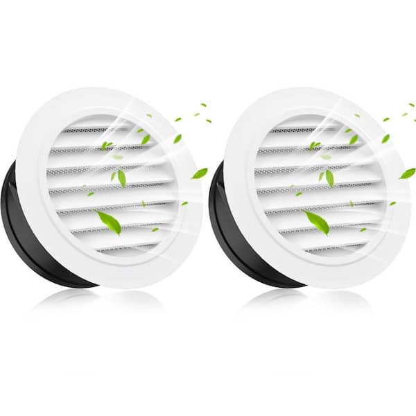 Round 6 in. White Louvered Grille with Built-in Fly Screen Mesh ABS Soffit Vent Cover 2-Piece for Ducts and Fan Plastic