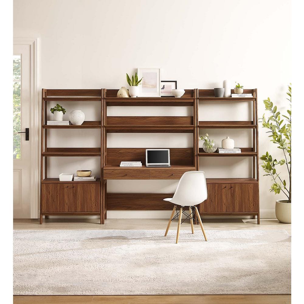 Walnut 3-Piece Office Desk and Bookshelf Set