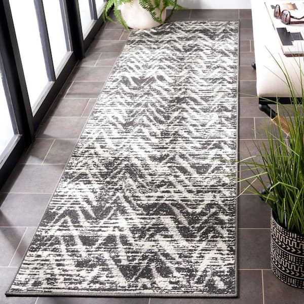 Cottage Gray 2 ft. x 8 ft. Distressed Chevron Indoor/Outdoor Runner Rug