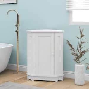 24.72 in. W x 17.5 in. D x 31 in. H White Freestanding Corner Bathroom Linen Cabinet with Shelf