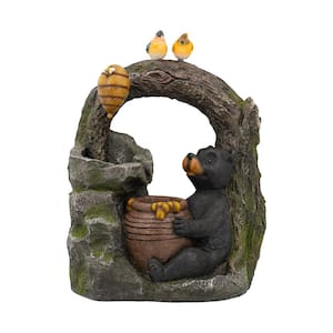 18.5 in. x 11.8 in. x 22.6 in. Decorative 2-Tiered Water Fountain with Woodland Animal Design, Outdoor Light and Pump