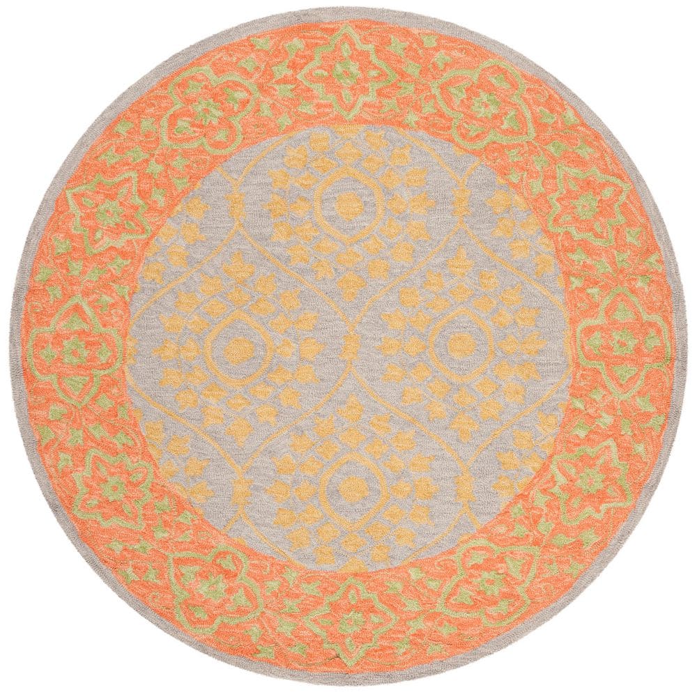 Suzani 5 ft. x 5 ft. Orange/Silver Border Trellis Floral Round Area Rug price history on PriceWatchPro