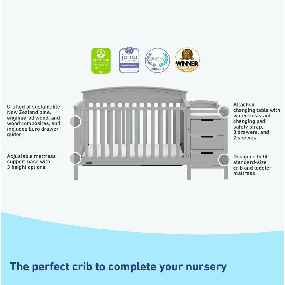 Pebble Gray Pine Convertible Crib and Changer with Storage