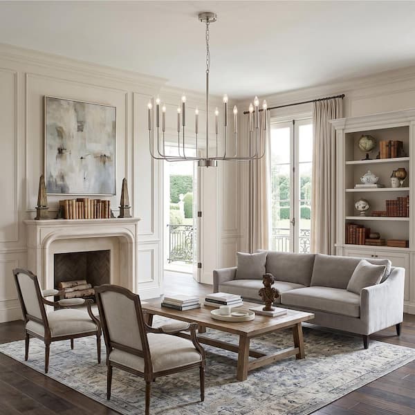 ZJVAIVE 12-Light Nickel Dimmable Farmhouse Candle Linear