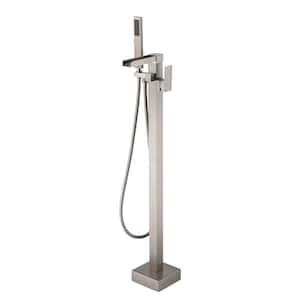 Mondawell Open Waterfall Swivel Single-Handle Freestanding Tub Faucet with Hand Shower Valve Included in Brushed Nickel