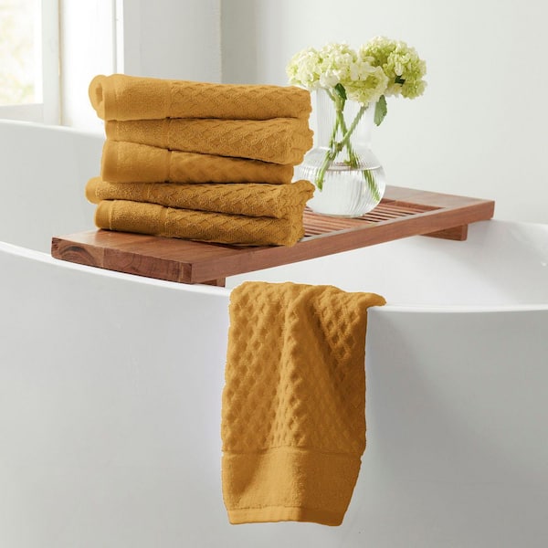 FRESHFOLDS Marigold Ultra-Soft 100% Cotton Diamond Waffle 6-Pack Hand Towels