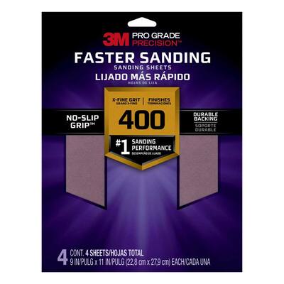 Pro Grade Precision 9 in. x 11 in. 400 Grit Faster Sanding Sheets X-Fine (4-Pack)