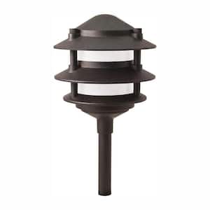 Low-Voltage Black Outdoor Integrated LED 3-Tier Metal Landscape Path Light with Frosted Plastic Lens