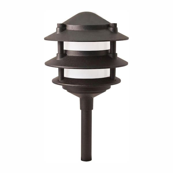 Hampton Bay Low-Voltage Black Outdoor Integrated LED 3-Tier Metal Landscape Path Light with Frosted Plastic Lens