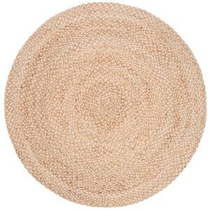 Natural Fiber Beige/Ivory 5 ft. x 5 ft. Round Striped Area Rug