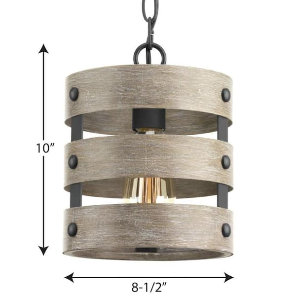 Progress Lighting Gulliver 8-Light Graphite with Weathered Oak Coastal Lantern Medium Hanging Pendant Light