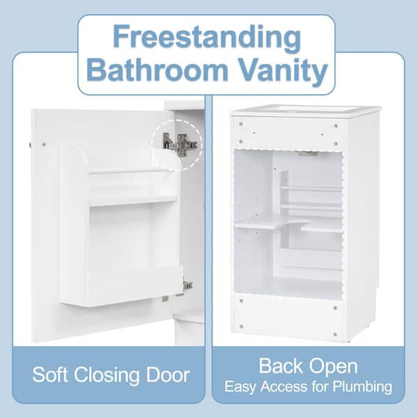 Kennings Modern 18 in. Bathroom White Bath Vanity with White Ceramic Sink Top, Shelves
