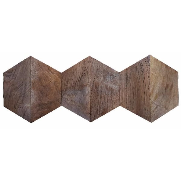 1/3 in. x 1-7/16 in. Brown Honeycomb Solid Teakwood 3D Decorative Wall Panels (Chocolate)
