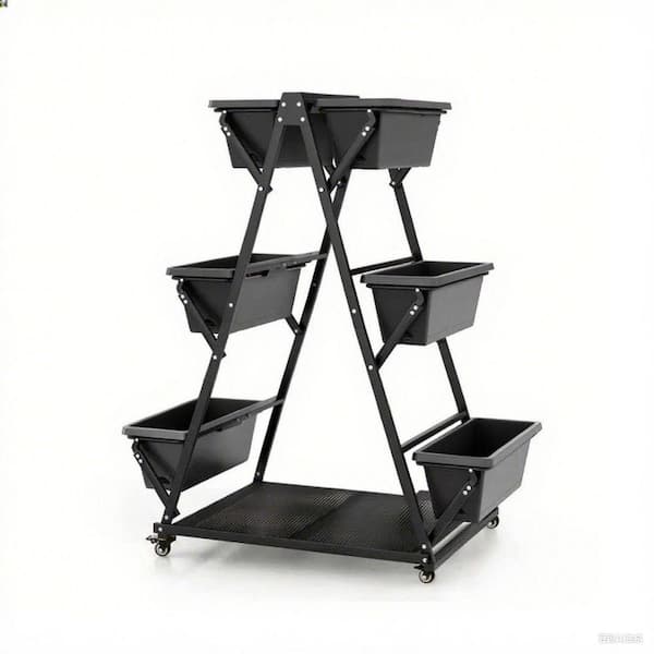 3-Tier Vertical metal Garden Bed with Wheels-6 Removable Planter Boxes, Self-Watering Tray, for Indoor/Outdoor