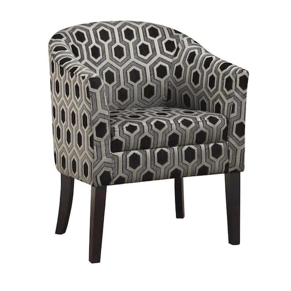 Benjara Gray and Back Fabric Accent Chair with Barrel Back