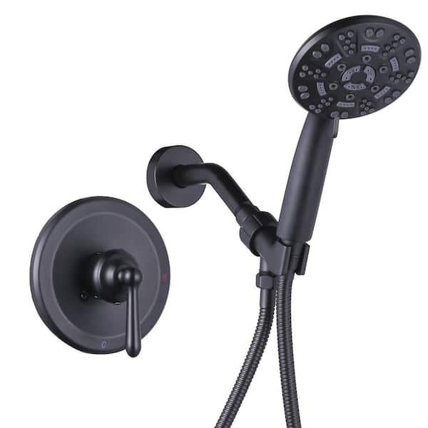 Single Handle 7-Spray Shower Faucet 1.8 GPM with Handheld Shower Head and Pressure Banlancing Valve in Matte Black