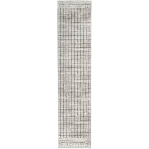 Ivory and Grey 2 ft. x 8 ft. Abstract Area Rug