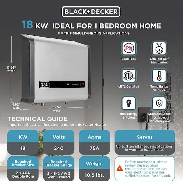 BLACK DECKER 18 kW 3.73 GPM Residential Electric Tankless Water