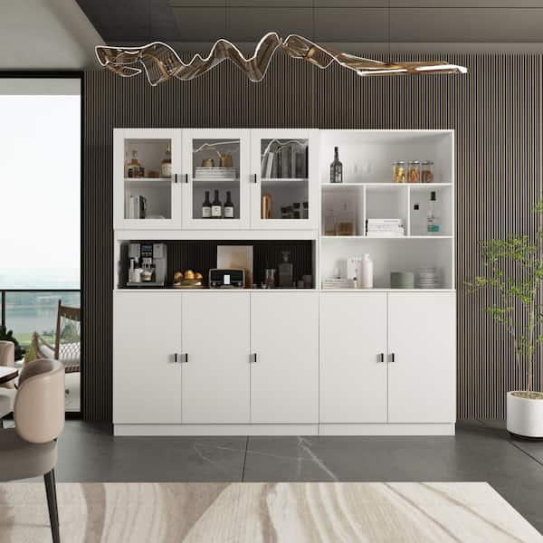 FUFU&GAGA 70.9 in. H White 2 in 1 Accent Storage Cabinet with Hutch, Glass Doors, Adjustable shelves