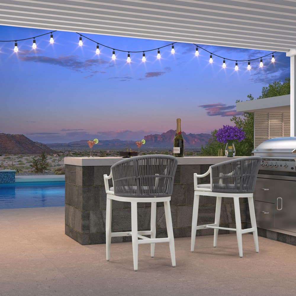 Modern Boho Metal Counter Height Rattan Outdoor Bar Stool Chairs with Ergonomic Armrest and Cushion, White(2 Pack) price history on PriceWatchPro