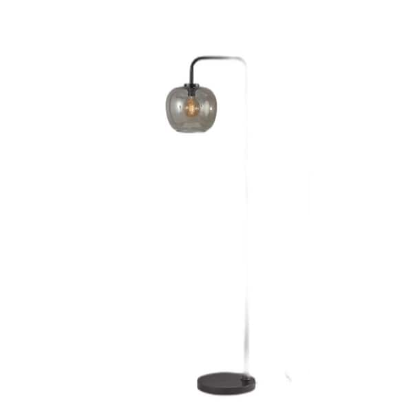 HomeRoots 58.75 in. Black 1 Light 1-Way (On/Off) Tree Floor Lamp for Liviing Room with Glass Lantern Shade