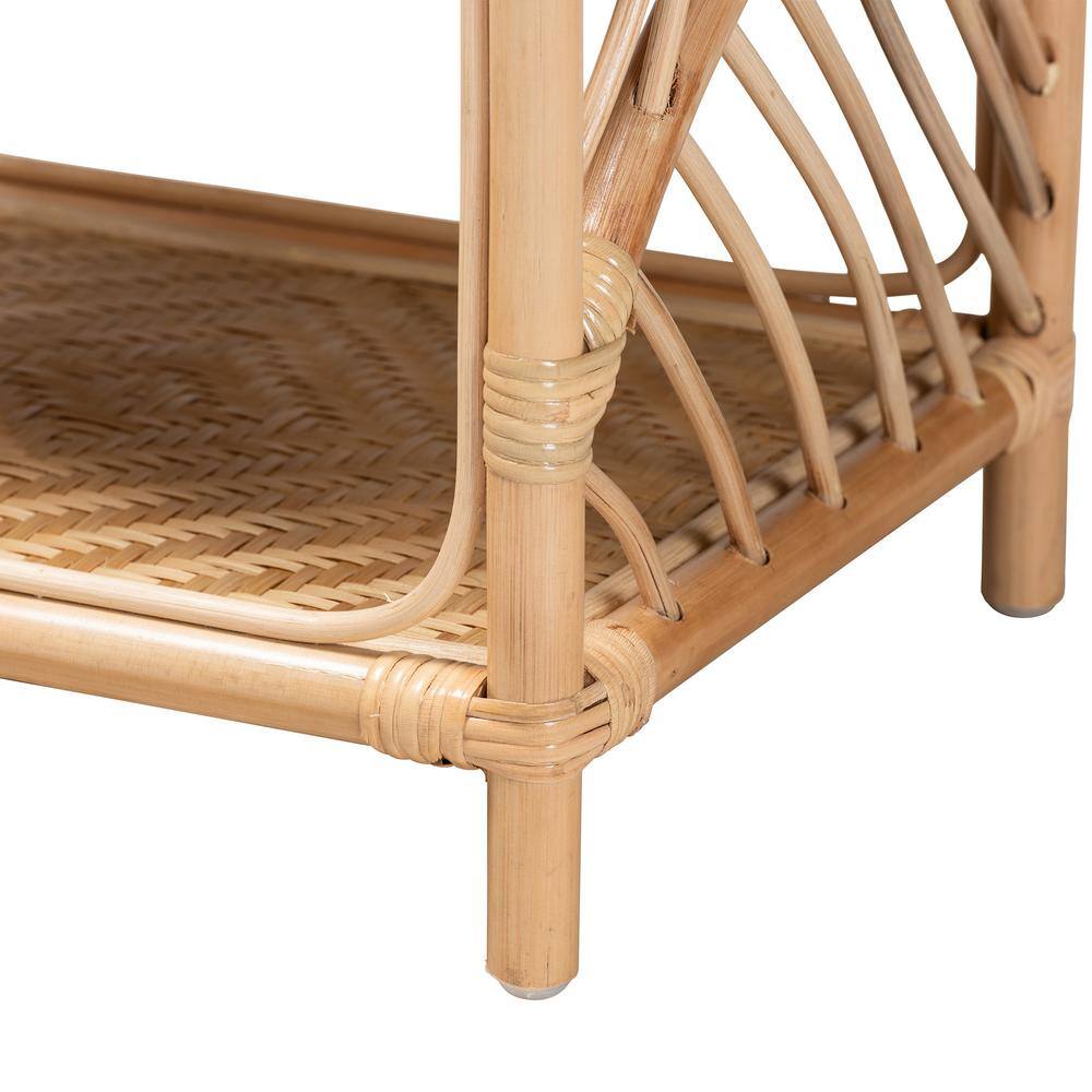 Baara Natural Brown Rattan Bohemian Nightstand with Shelves
