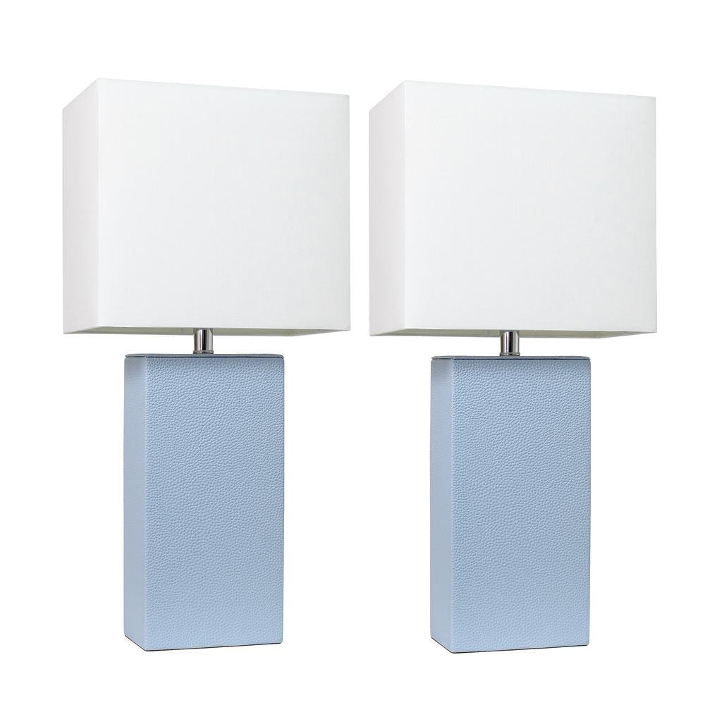 21 in. Modern Periwinkle Leather Table Lamps with White Fabric Shades (2-Pa