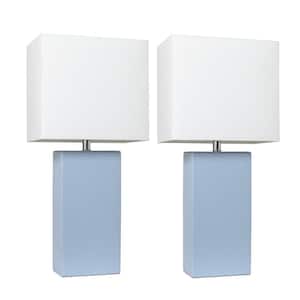 21 in. Modern Periwinkle Leather Table Lamps with White Fabric Shades (2-Pack)