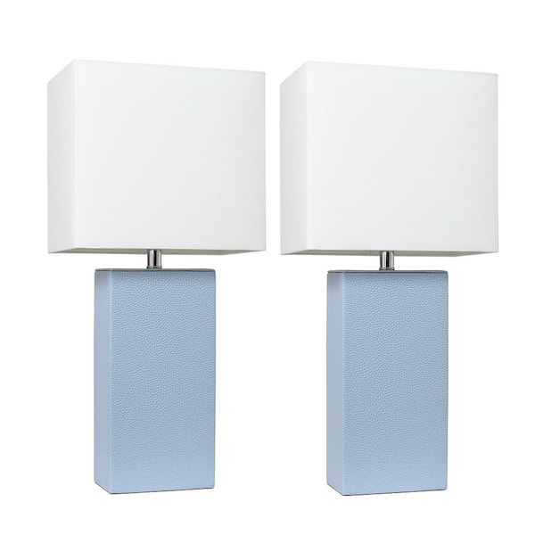 Elegant Designs 21 in. Modern Periwinkle Leather Table Lamps with White Fabric Shades (2-Pack)