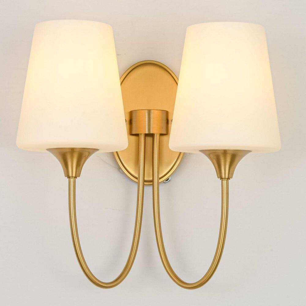 13.4 in. 2-Light Vintage Brass Wall Sconce with Cone Opal Glass Shades price history on PriceWatchPro