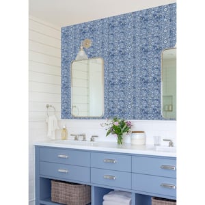 Cobalt Blue Sea Provincial Tile Vinyl Matte Peel and Stick Wallpaper Sample