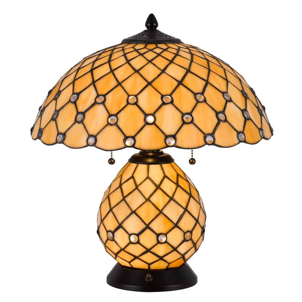 Valetta 18" Stained Glass and Black Metal Table Lamp