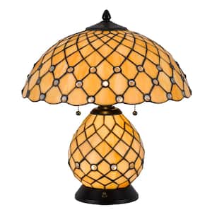 Valetta 18 in. H Black Metal Tiffany Table Lamp for Living Room with Glass Shade