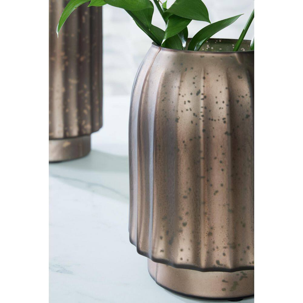 Matte Brown Fluted Mercury Glass Table Vase