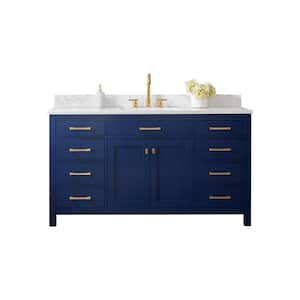 Jasper 60 in. W x 22 in. D Bath Vanity in Navy Blue with Engineered Stone Vanity Top in Carrara White with White Sink