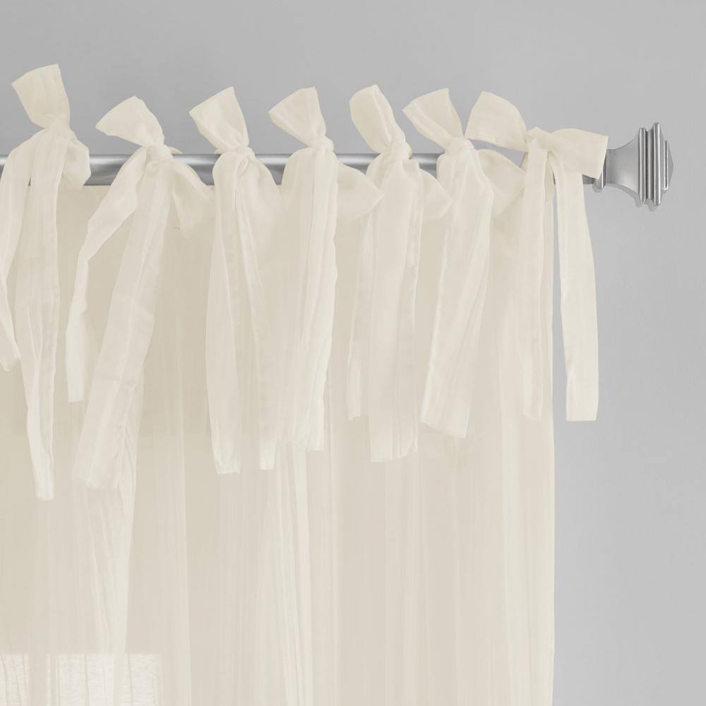 Ivory Semi-Sheer Tie Top Linen-Polyester Window Curtains