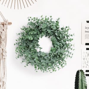 12 in. Frosted Green Artificial Young Eucalyptus Leaf Foliage Greenery Wreath