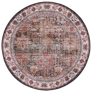 Tuscon Ivory/Green 6 ft. x 6 ft. Machine Washable Floral Border Round Area Rug