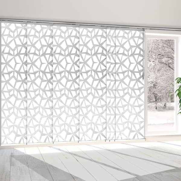 EMOH Snowdrops 110 in. - 153 in. W x 94 in. L Adjustable 7- Panel Satin Nickel Single Rail Panel Track with 23.5 in. Slates