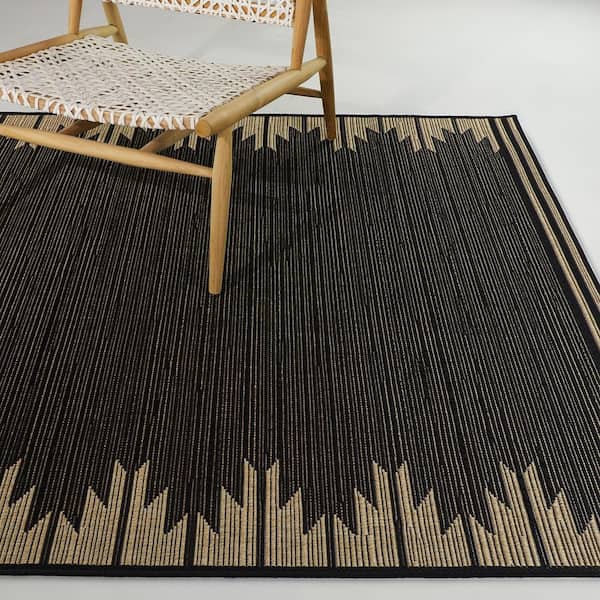 Merieme Black/Brown 5 ft. 3 in. x 7 ft. Border Indoor/Outdoor Area Rug