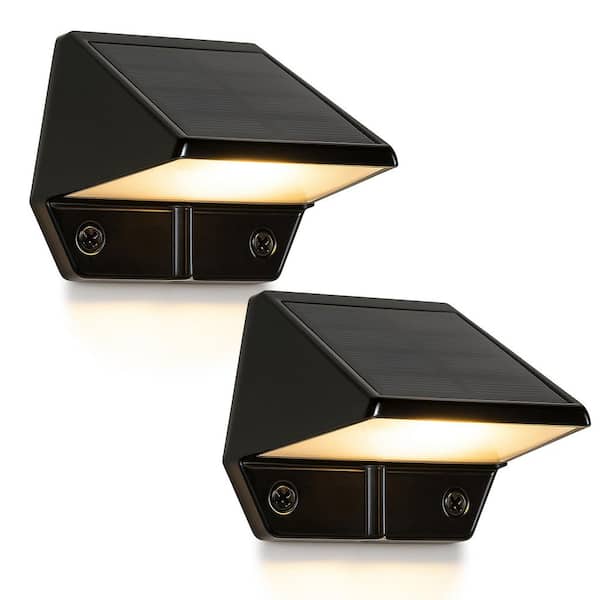 Solar 2-LED Outdoor Black Integrated LED Deck and Wall Light (2-Pack)