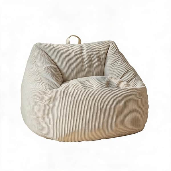 CozyNest 35 in. Bean Bag Chair Beige Fabric Foam Filled with Tufted Memory Foam Cushion for Living Room Dorm