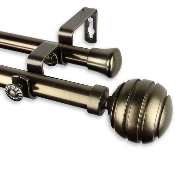 Rod Desyne 120 in. - 170 in. Telescoping Double Curtain Rod Kit in Antique Brass with Poise Finial