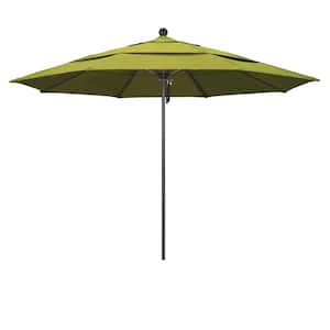 11 ft. Bronze Aluminum Commercial Market Patio Umbrella with Fiberglass Ribs and Pulley Lift in Kiwi Olefin