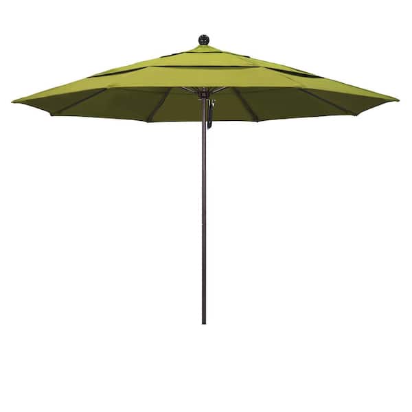 California Umbrella 11 ft. Bronze Aluminum Commercial Market Patio Umbrella with Fiberglass Ribs and Pulley Lift in Kiwi Olefin