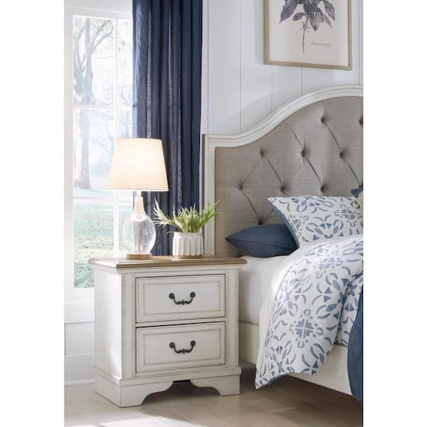 Blendon Chipped White/Brown 2 Drawer 27 in. W Nightstand