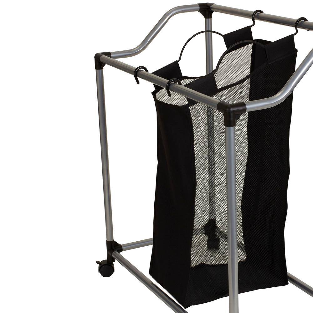 Black and Silver Triple Laundry Sorter with Wheels and Mesh Bags